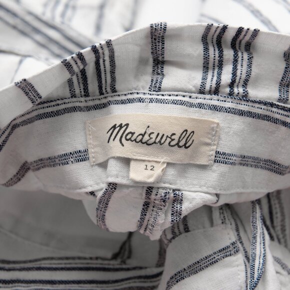 Madewell Baltic Stripe Pants Paperbag Waist Slub Stripe Crop White Blue Size 12 - Picture 3 of 6